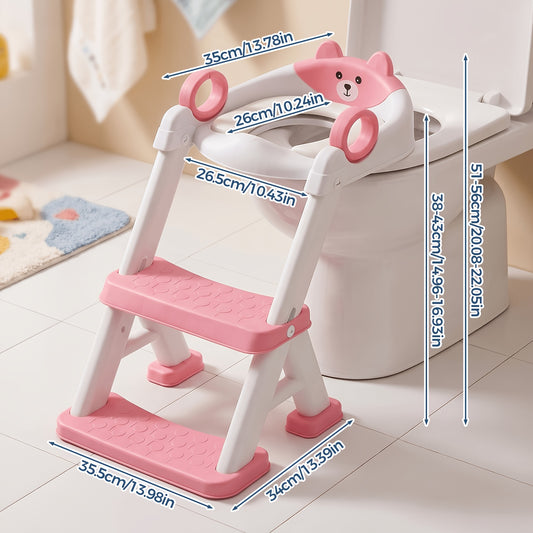 Toddler Toilet Seat with Steps, 2-in-1 Potty Training Seat with Splash Guard, Non-Slip Step Stool and Soft Mat for Boys and Girls, Cleaning Brush Included