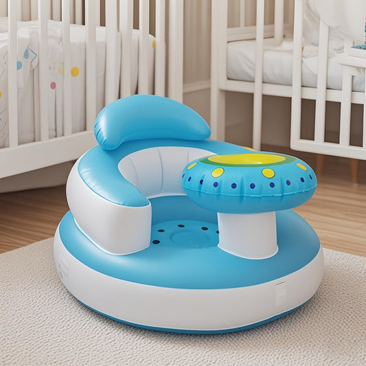 Inflatable Baby Seat with UFO-Style Design, PVC Sit-Up Floor Chair for Supervised Play and Sitting Practice, Blue and White or Pink and White Color Options
