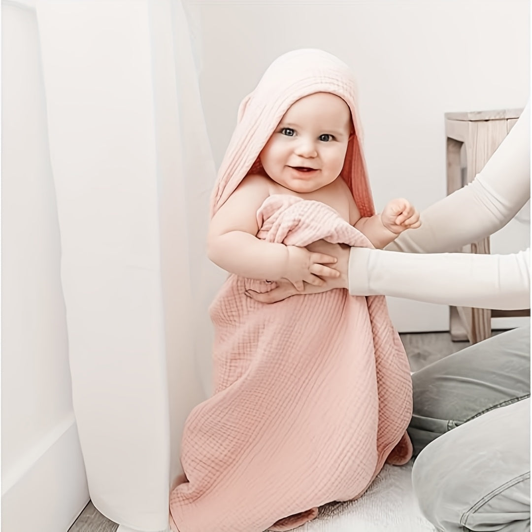 Newborn Hooded Muslin Baby Bath Towels, 2-Pack of 100% Cotton 30 x 30 Infant Towels with Attached Hoods, Soft Absorbent Bath Set for Sensitive Skin, Pink Floral