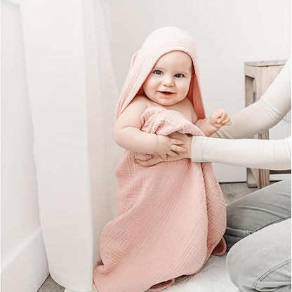 Newborn Hooded Muslin Baby Bath Towels, 2-Pack of 100% Cotton 30 x 30 Infant Towels with Attached Hoods, Soft Absorbent Bath Set for Sensitive Skin, Pink Floral