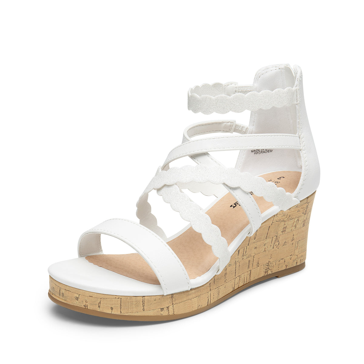 Girls Wedge Dress Sandals with Flower Detail and Shimmering Straps, Open Toe Zip-Back Party and Wedding Shoes for Little Kids and Big Kids