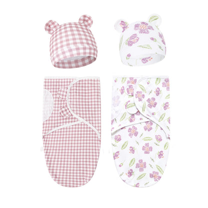 Newborn Blanket and Hat Set for 0 to 3 Months, Coordinated Baby Wrap and Cap in Multiple Color and Print Styles for Coming-Home Photos and Gifting