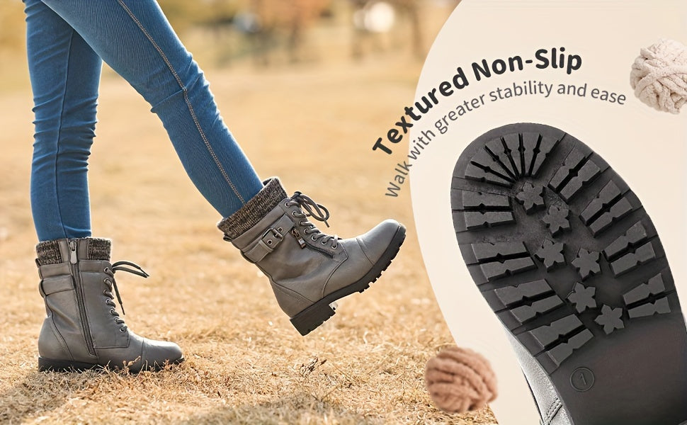Girls' Lace-Up Western Boots, Mid-Calf Cowboy Style with Round Toe, PU/Fabric Upper and TPR Sole for Fall & Winter, Toddler, Little Kid & Big Kid Sizes