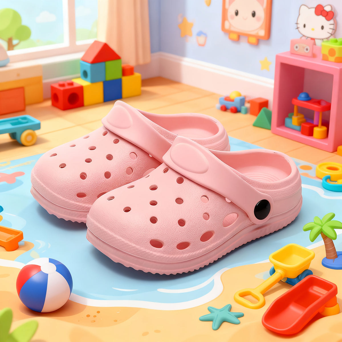 Toddler EVA Slip-On Clogs with Ventilation Holes and Heel Strap, Thick-Sole Round-Toe Casual Shoes for Boys and Girls in Five Colors for Home and Outdoor Outfits