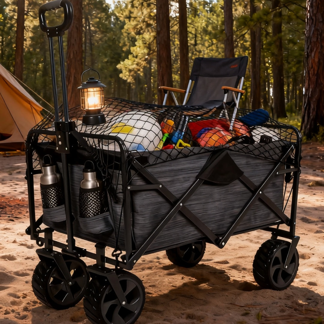 Wagon Cargo Net with 4 Hooks, Black Elastic Mesh Storage Cover for Outdoor Camping Carts, Garden Wagons and Family Outing Gear