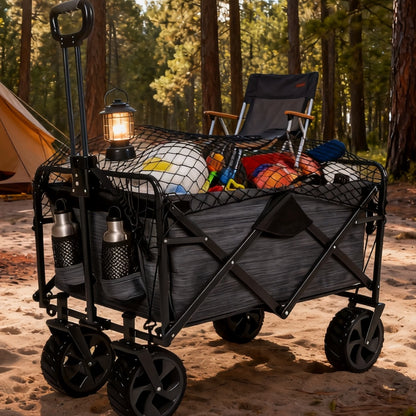 Wagon Cargo Net with 4 Hooks, Black Elastic Mesh Storage Cover for Outdoor Camping Carts, Garden Wagons and Family Outing Gear