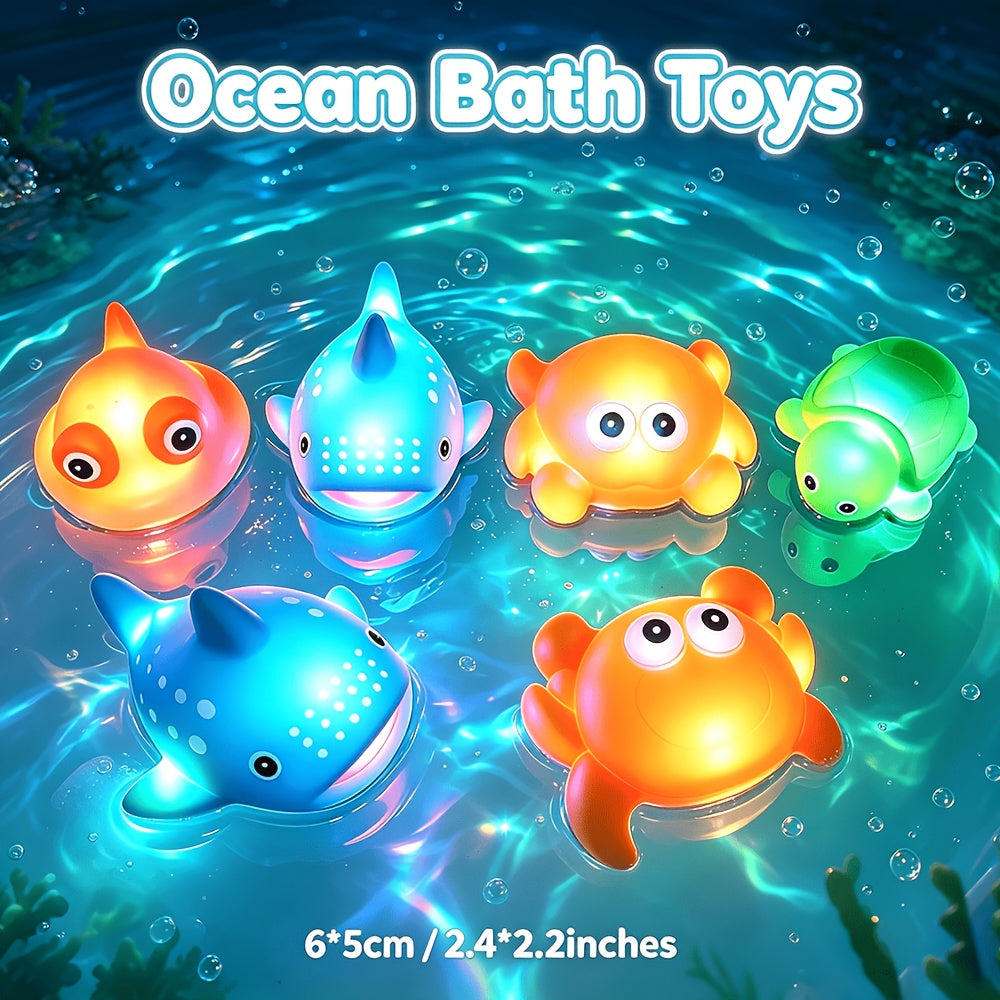 Flashing Floating Bath Toys 2-Pack, Light-Up Animal Shapes in Random Designs for Colorful Bathtub Play and Supervised Kids Water Activities