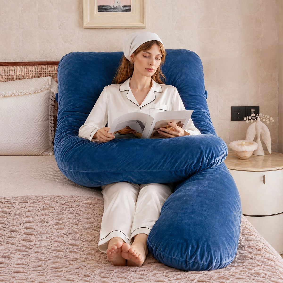 Memory Foam Pregnancy Pillow, 55-Inch U-Shaped Full Body Maternity Cushion with Adjustable Fill and Washable Flannel Cover for Side Sleepers