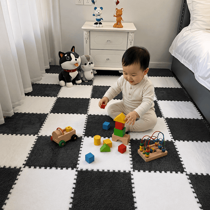 Interlocking Foam Puzzle Floor Mat Set, 20 Soft Plush Baby Tiles with 20 Edge Trims for Crawling, Nursery Play Areas, Bedrooms and Living Rooms