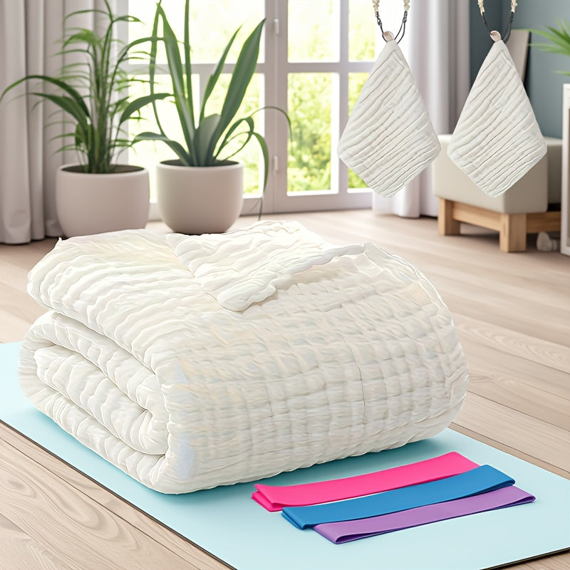 Baby Blanket and Washcloth Set, 3-Piece Soft Breathable Infant Blanket with 2 Absorbent Small Square Cloths for Bath Time and Everyday Baby Care, Five Color Options