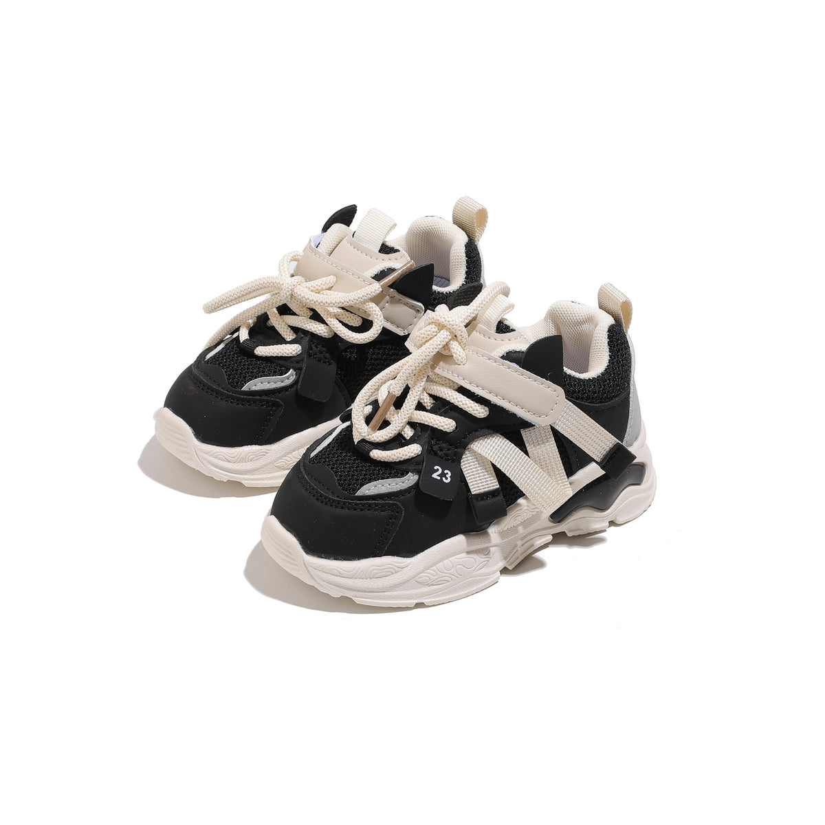 Toddler Geometric Sneakers with Breathable PU Upper, PVC Sole and Lace-Up plus Hook-and-Loop Closure, All-Season Casual Running Shoes for Ages 1-6