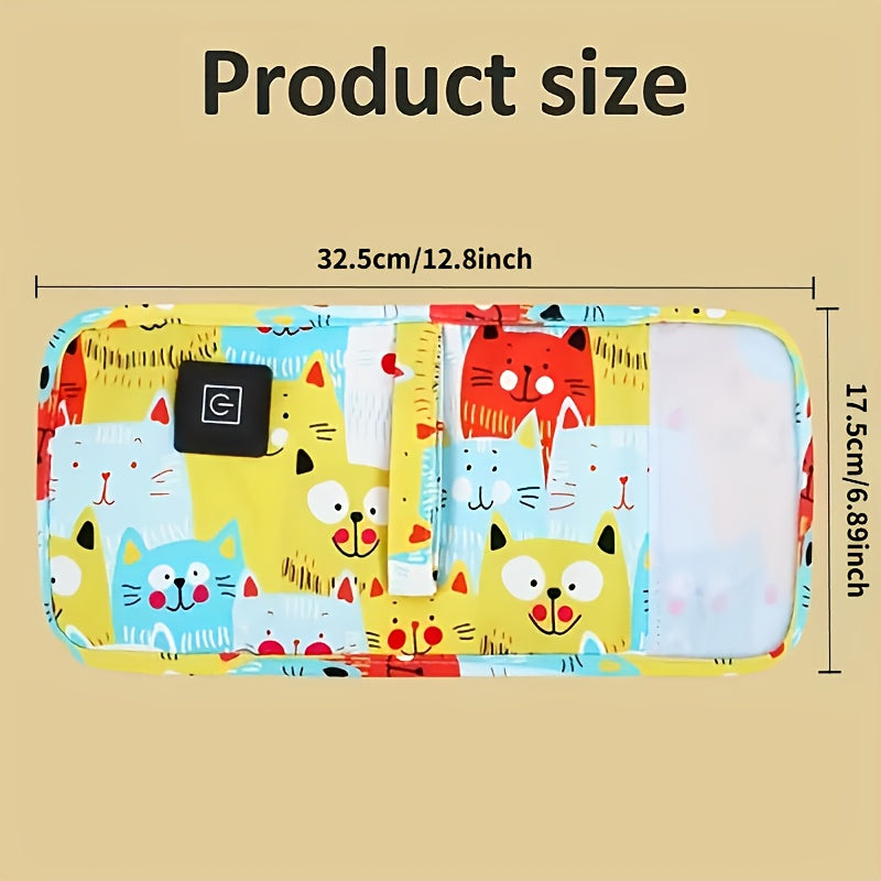 Travel Bottle Warming Cover with 3 Temperature Settings, USB-Powered Portable Baby Milk Warmer Sleeve with Colorful Cat Prints