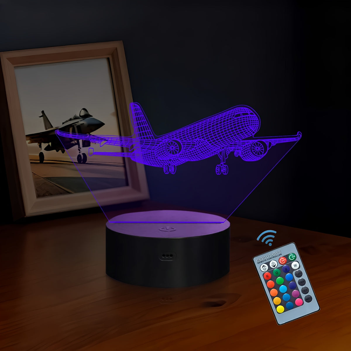 Airplane Night Light with 3D Illusion Design, 16 Touch-Control Color Options and Plug-In Base for Bedroom or Nursery Decor Gifts