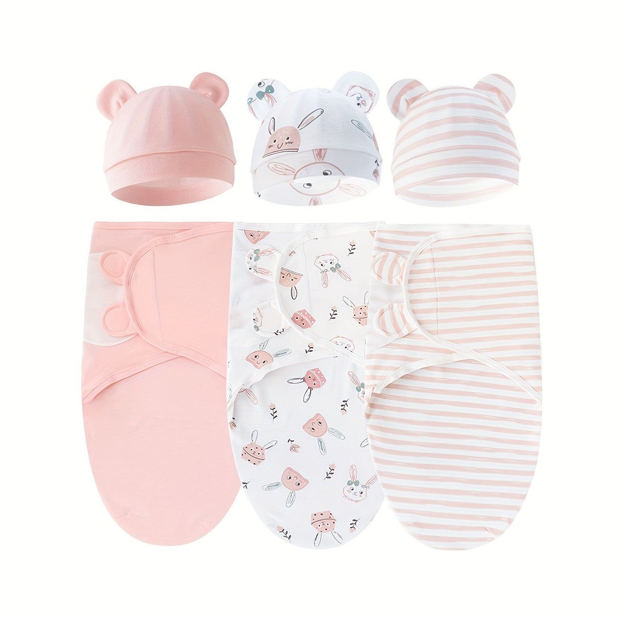 Newborn Blanket and Hat Set for 0 to 3 Months, Coordinated Baby Wrap and Cap in Multiple Color and Print Styles for Coming-Home Photos and Gifting