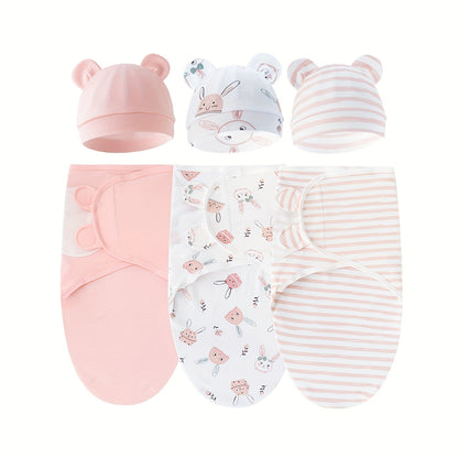Newborn Blanket and Hat Set for 0 to 3 Months, Coordinated Baby Wrap and Cap in Multiple Color and Print Styles for Coming-Home Photos and Gifting