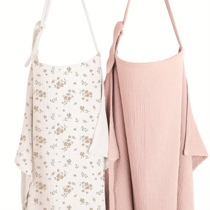 Muslin Nursing Cover Set with Rigid Hoop, 2-Pack 100% Cotton Breathfeeding Privacy Aprons, Lightweight Breathable Adjustable Covers for Moms