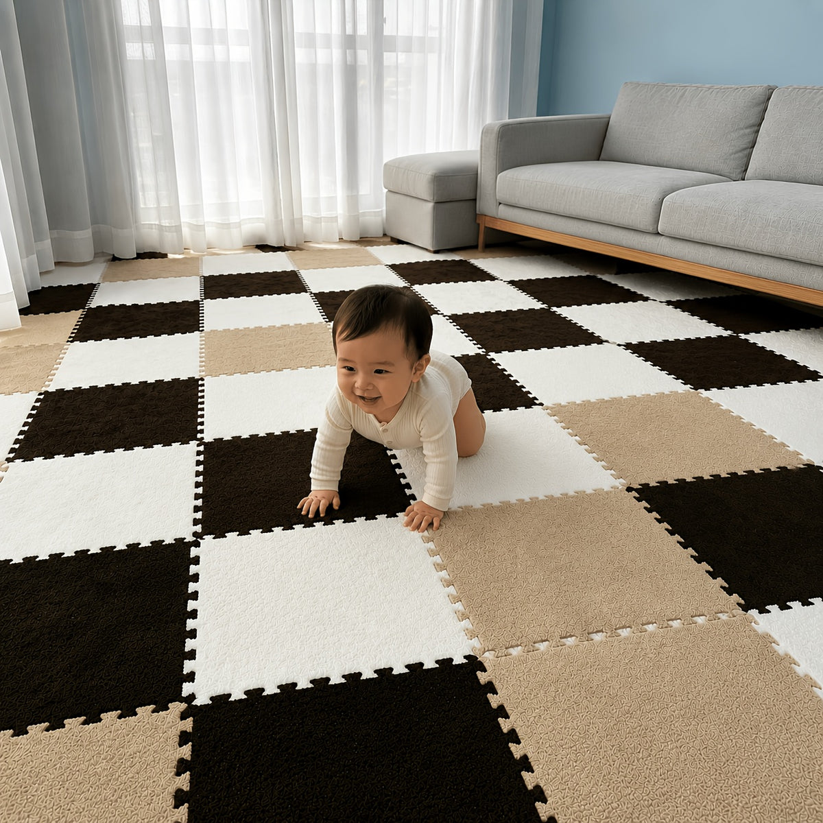 Interlocking Baby Play Mat Tiles, 20-Piece Soft Suede-Style Foam Floor Set with Anti-Skid Surface for Crawling, Playrooms and Nursery Floors