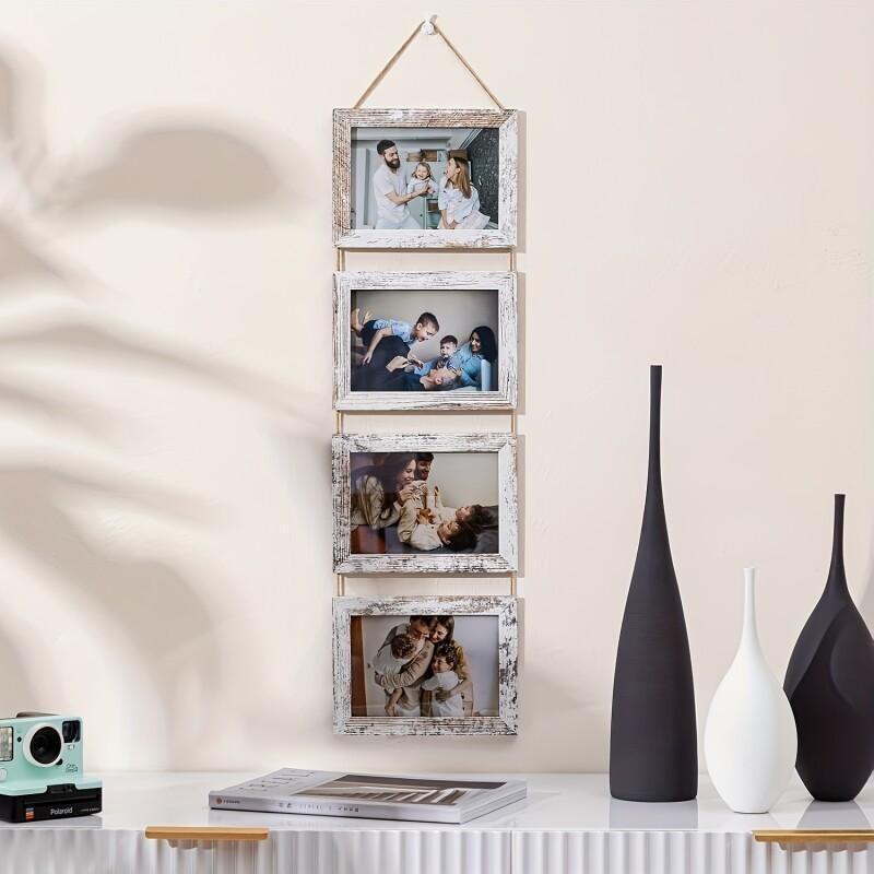 Wooden Baby Photo Frame Set, Two 4-Panel 4x6 Collage Frames with Glass Covers for Nursery Wall or Tabletop Display, First-Year Memories and Gift Giving