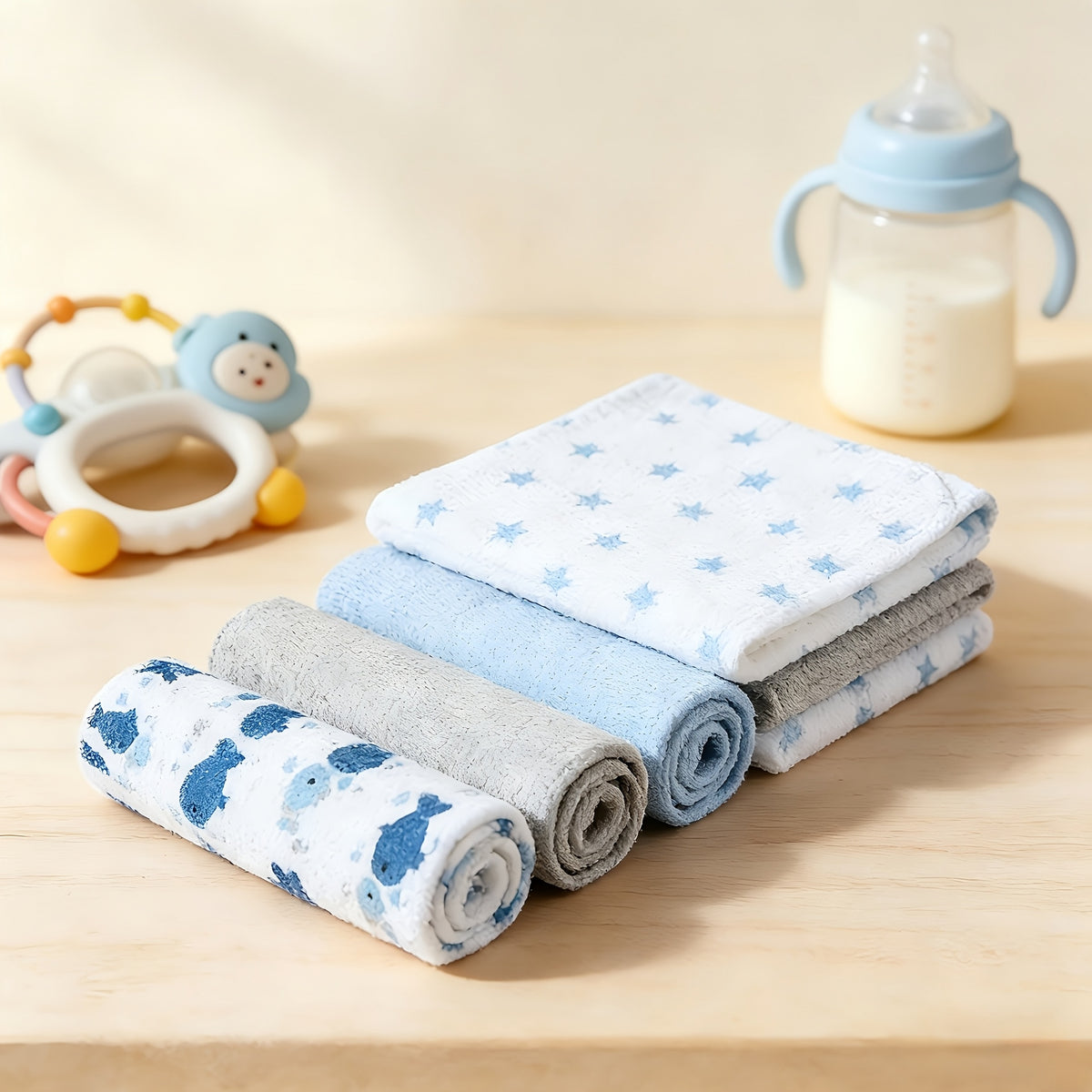 Soft Baby Washcloths 24-Pack, 9 x 9 Inch Absorbent Face and Body Bath Cloths with Whale, Elephant and Dinosaur Style Options for Everyday Care