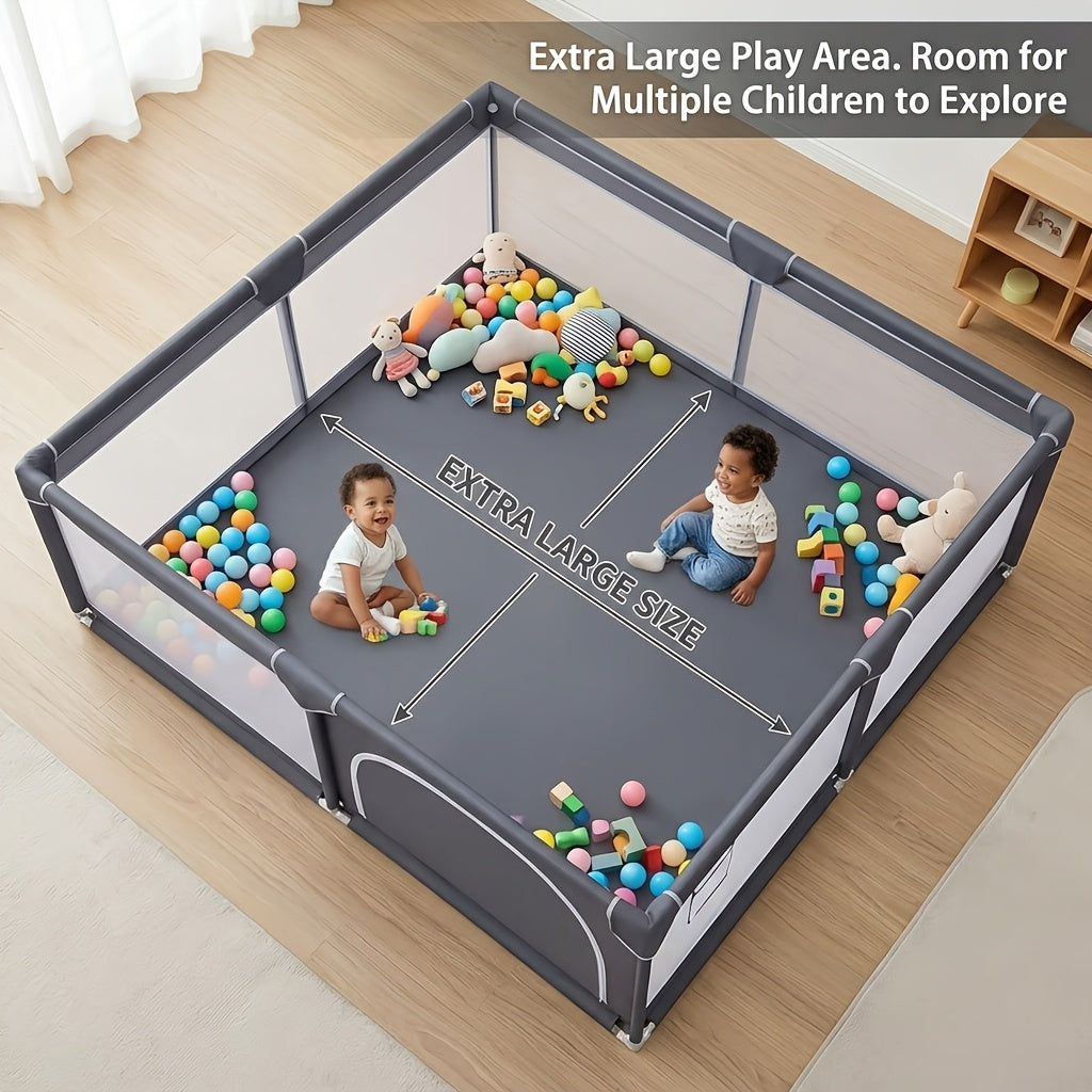 Baby Playpen Fence with Soft Breathable Mesh, Indoor Outdoor Kids Activity Enclosure in Gray or Beige with Size and Mat Bundle Options