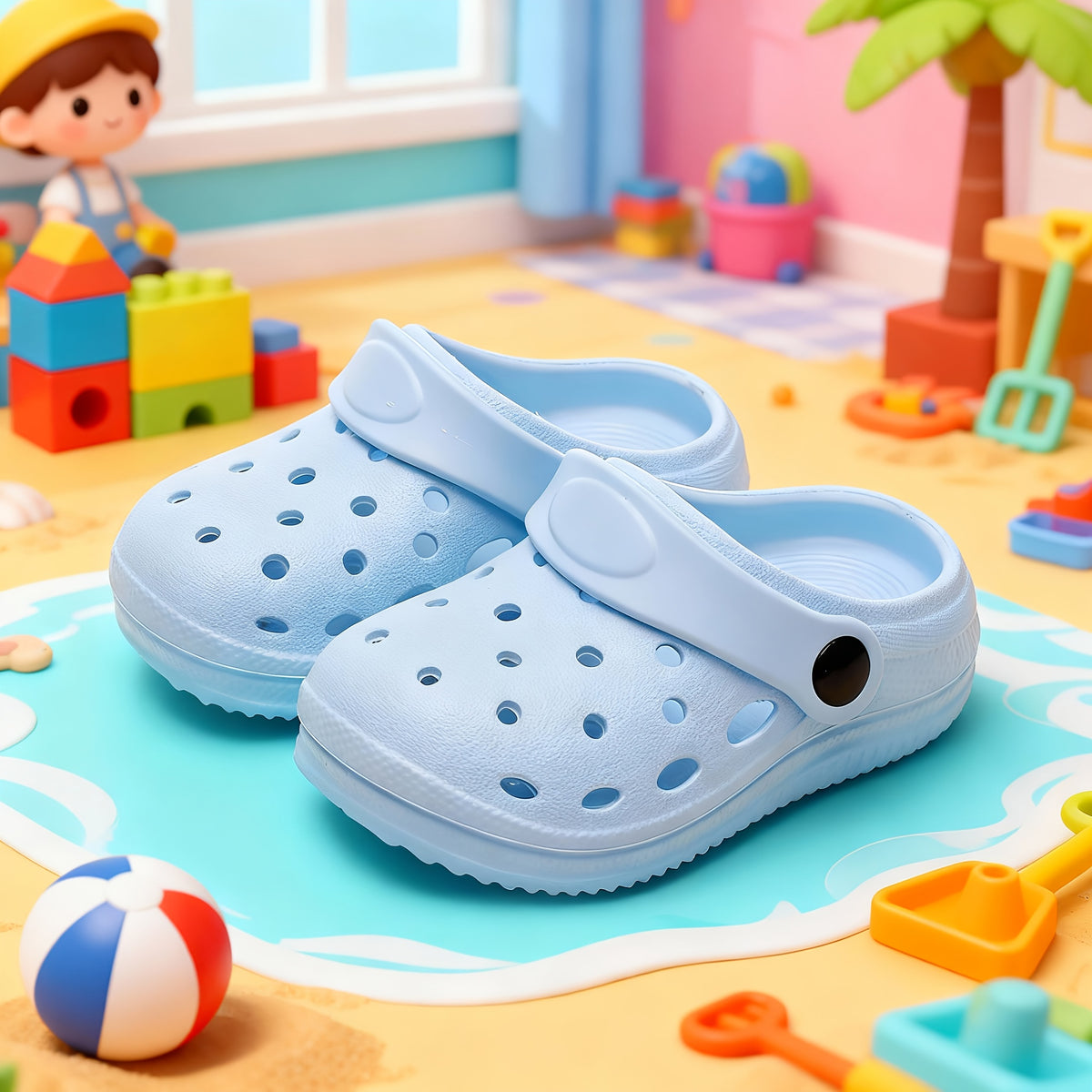 Perforated Kids Clogs with Thick EVA Sole, Lightweight Round-Toe Slip-On Shoes for Boys and Girls in Five Colors for Indoor and Outdoor Casual Wear