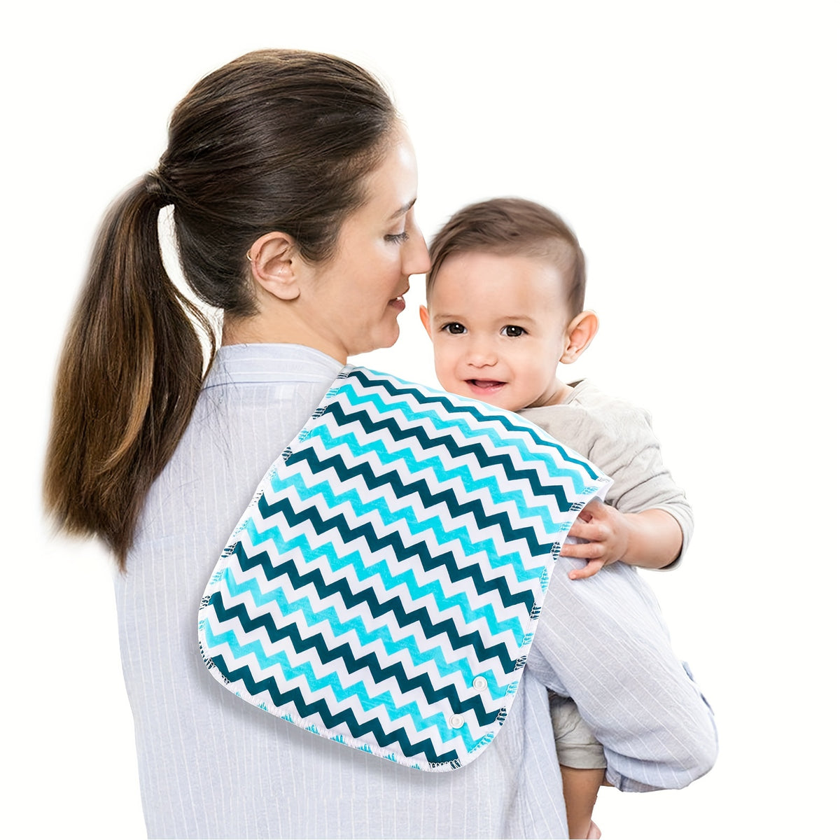 Large Baby Burp Cloths with Snaps, 6-Pack Soft Absorbent 3-Layer Spit-Up Rags, 18.5 x 8.7 Inch Shoulder Cloths in Shark or Water Ripple Styles
