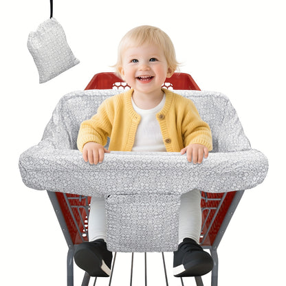Padded Baby High Chair and Shopping Cart Seat Cover, Machine-Washable Portable Cushion with Attached Storage Bag in Grey Flower or Blue Owl