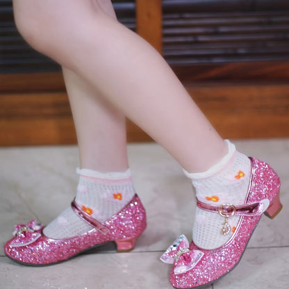 Dazzling Glitter Stone Mary Jane Party Heels for Girls - Sparkly Shoes with Round Toe & Magic Tape Closure, Perfect for Flower Girl, Wedding & Birthday Celebrations, Toddler to Big Kid Sizes