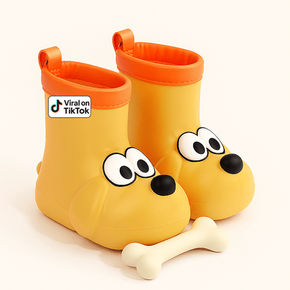 Dog Paw EVA Rain Boots for Kids, Lightweight Waterproof Boots with Non-Slip Sole in Beige or Yellow for Rainy Days, Puddle Play and Outdoor Adventures