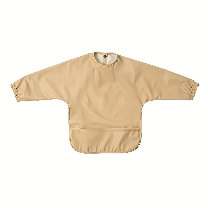 Sleeved Baby Bib with Food Pocket, Wipeable Long Sleeve Feeding Smock with Snap Closure for Babies and Toddlers 6-36 Months at Mealtimes