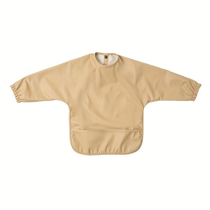 Sleeved Baby Bib with Food Pocket, Wipeable Long Sleeve Feeding Smock with Snap Closure for Babies and Toddlers 6-36 Months at Mealtimes