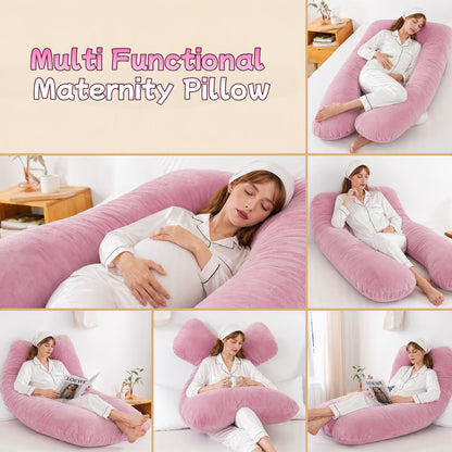Memory Foam Pregnancy Pillow, 55-Inch U-Shaped Full Body Maternity Cushion with Adjustable Fill and Washable Flannel Cover for Side Sleepers