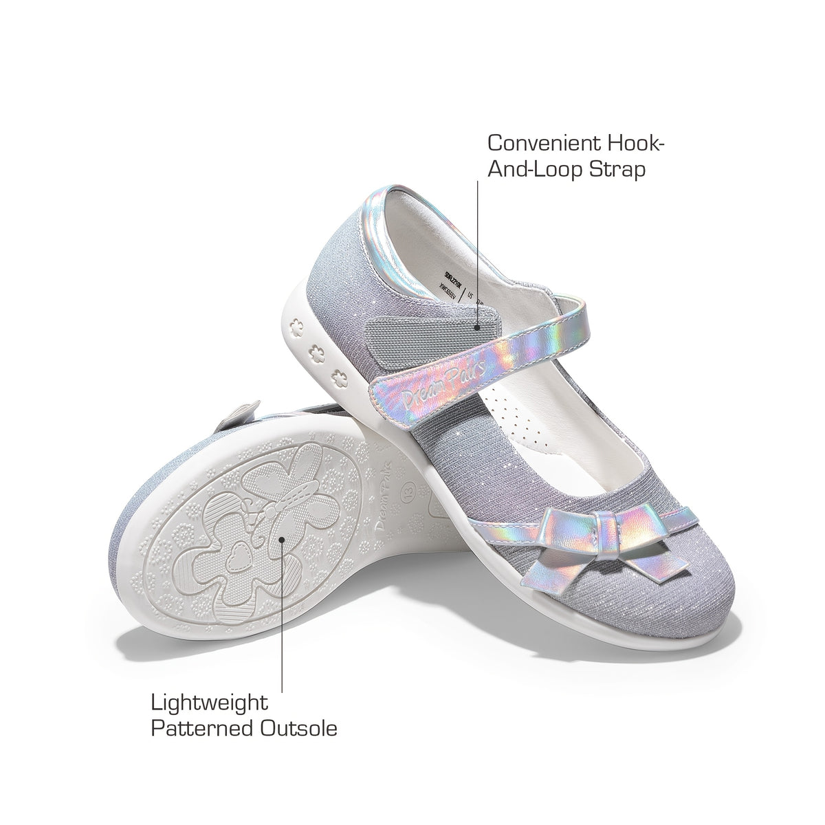 Girls Black School Uniform Mary Jane Shoes with Bow, Hook-and-Loop Strap and Cushioned Latex Insole, Round-Toe Dress Flats for Little Kid and Big Kid Events
