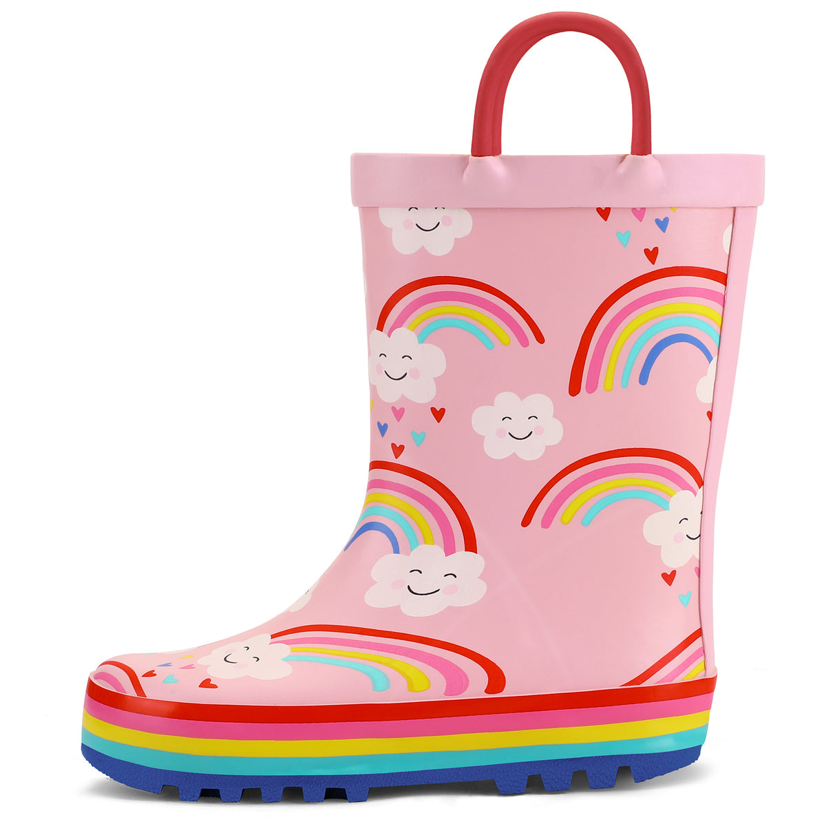 Easy-On Kids Rain Boots with Pull-Up Handles, Soft PVC Toddler to Big Kid Boots with Rainbow Unicorn and Color Options for Rainy Days and Outdoor Play