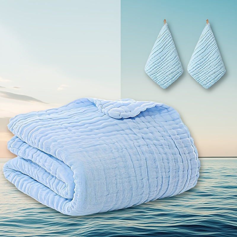 Baby Blanket and Washcloth Set, 3-Piece Soft Breathable Infant Blanket with 2 Absorbent Small Square Cloths for Bath Time and Everyday Baby Care, Five Color Options