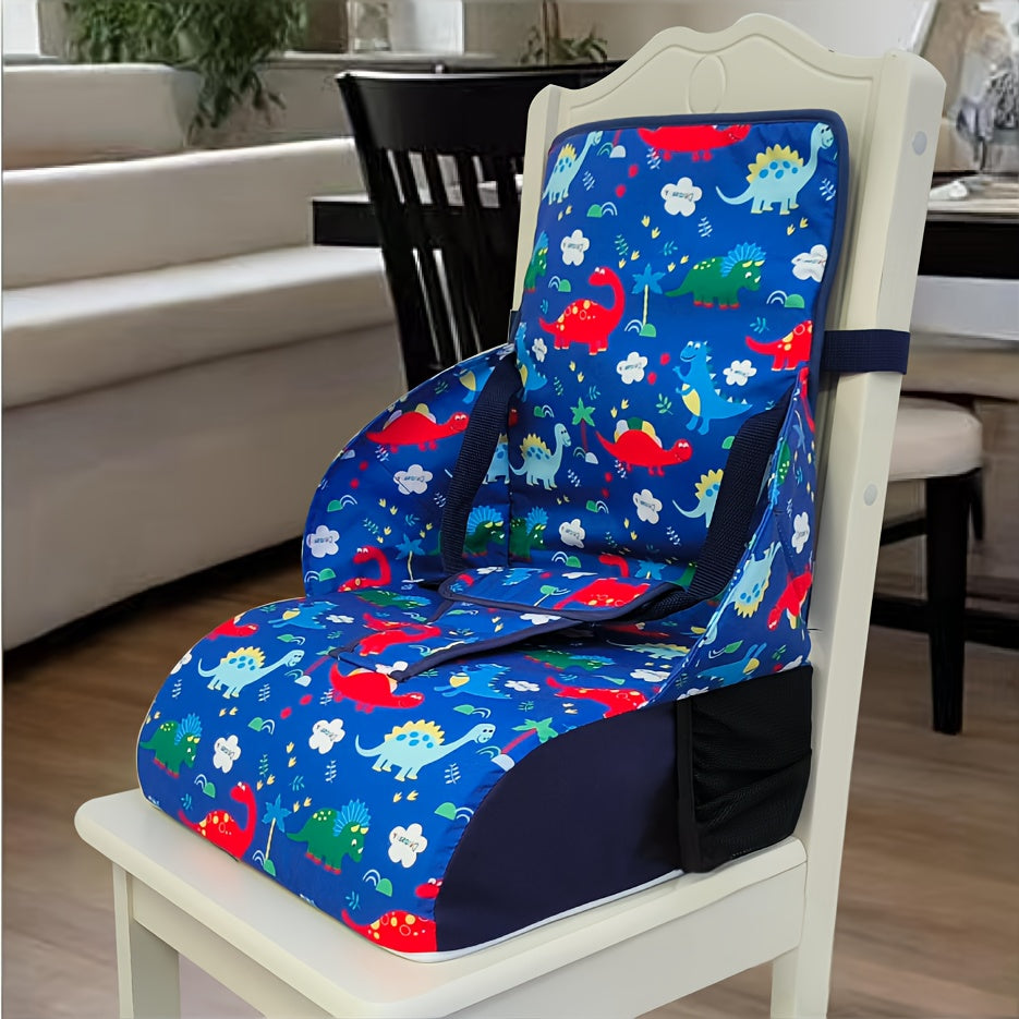 Children's Dining Booster Cushion with Backrest, Foldable Portable Chair Seat Pad with Removable Washable Cover for Home and Outdoor Meals