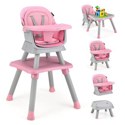 8-in-1 Baby High Chair with Activity Table, BABYJOY Convertible Feeding Seat with Removable Tray, Booster Mode and 5-Point Harness for Ages 6 Months to 6 Years