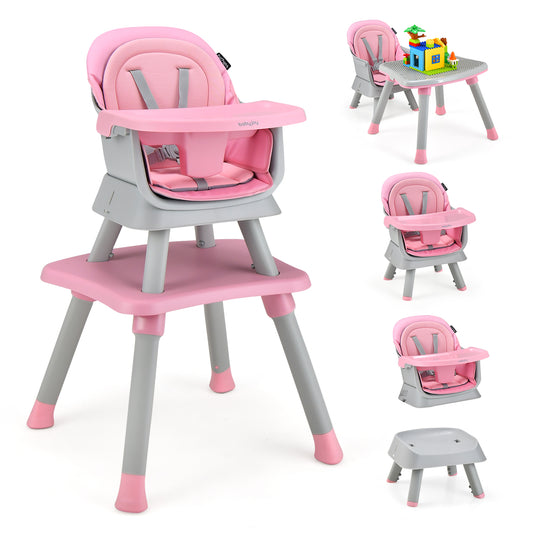 8-in-1 Baby High Chair with Activity Table, BABYJOY Convertible Feeding Seat with Removable Tray, Booster Mode and 5-Point Harness for Ages 6 Months to 6 Years