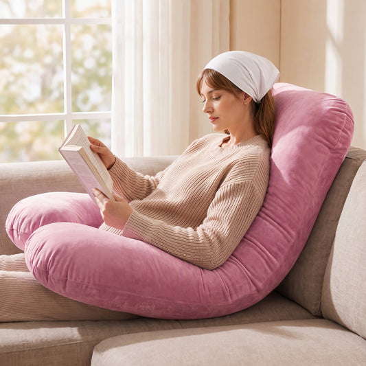 Memory Foam Pregnancy Pillow, 55-Inch U-Shaped Full Body Maternity Cushion with Adjustable Fill and Washable Flannel Cover for Side Sleepers