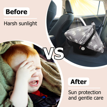 Stretchy Infant Carrier Cover with Large Window, Beavtaens Breathable Baby Car Seat Canopy in Elephant, Flower, Leaves, Rainbow or Sun Prints
