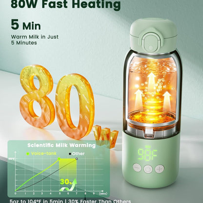 Rechargeable Travel Milk Warmer by GOANDO, 12 oz Cordless 80W Flask with 316 Stainless Steel Interior, Temperature Control, LED Display and Safety Lock