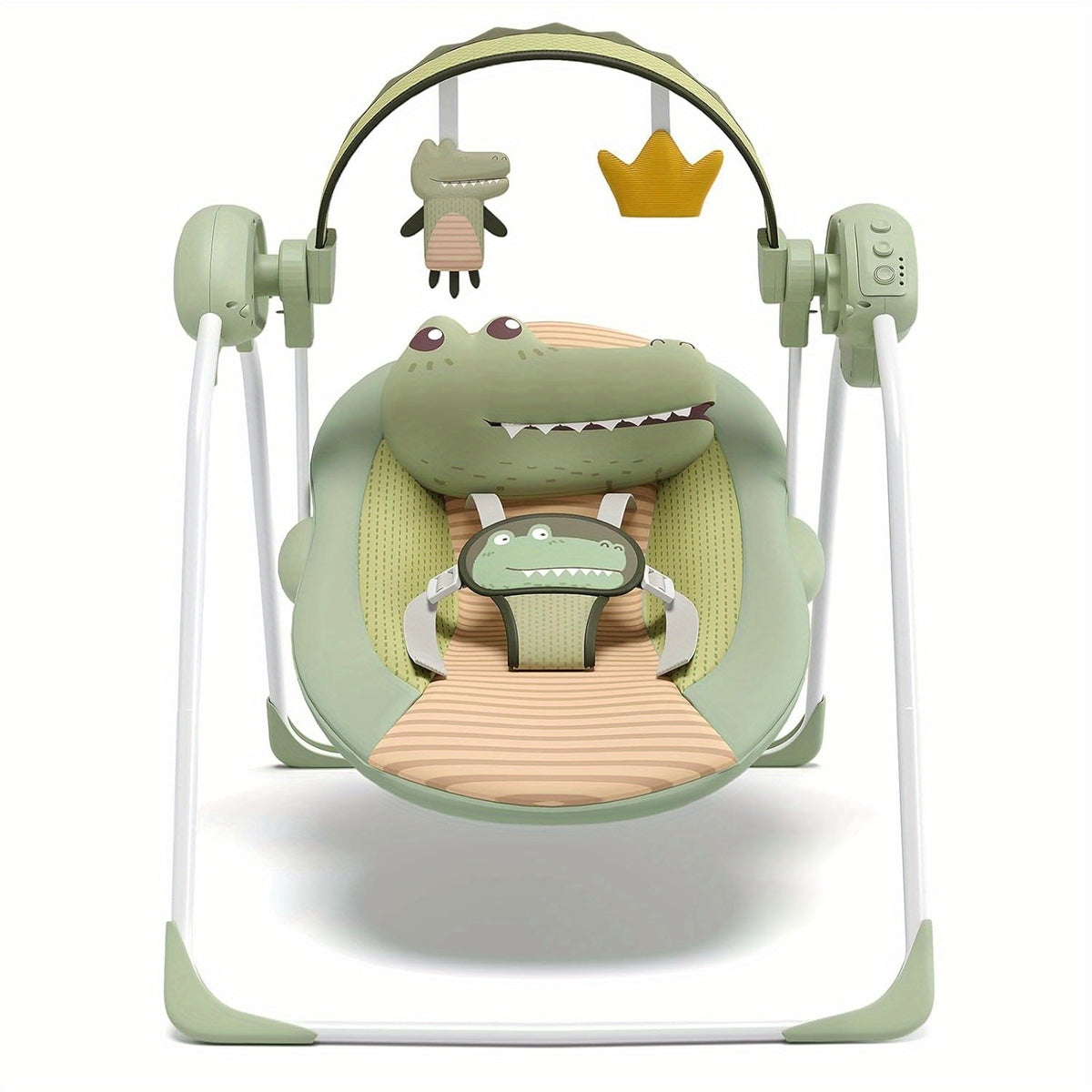 Foldable Baby Swing with Adjustable Speed and Timer, Green or Pink Infant Seat with Hanging Toy Arch for Supervised Awake Use, Up to 20 lbs