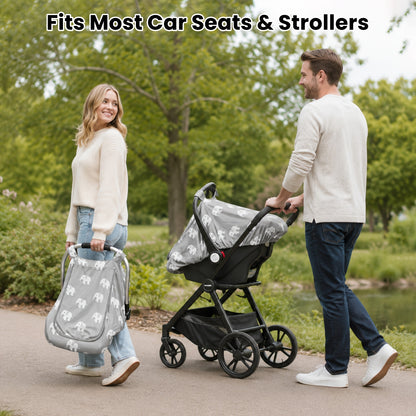 Stretchy Infant Carrier Cover with Large Window, Beavtaens Breathable Baby Car Seat Canopy in Elephant, Flower, Leaves, Rainbow or Sun Prints