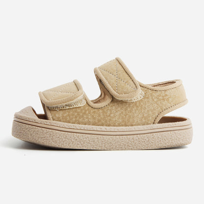 Toddler Open-Toe Sandals with Two Adjustable Straps and Heel Strap, Soft-Sole Summer Casual Shoes for Boys and Girls in Dark Brown or White, US Sizes 4-8.5