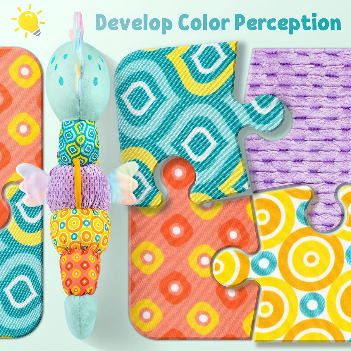 Seahorse Sensory Baby Toy with Crinkle and Rattle Textures, Soft Musical Stuffed Animal for Supervised Tummy Time and Newborn Gifts