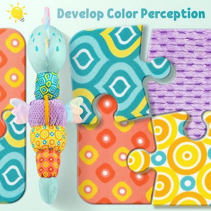 Seahorse Sensory Baby Toy with Crinkle and Rattle Textures, Soft Musical Stuffed Animal for Supervised Tummy Time and Newborn Gifts
