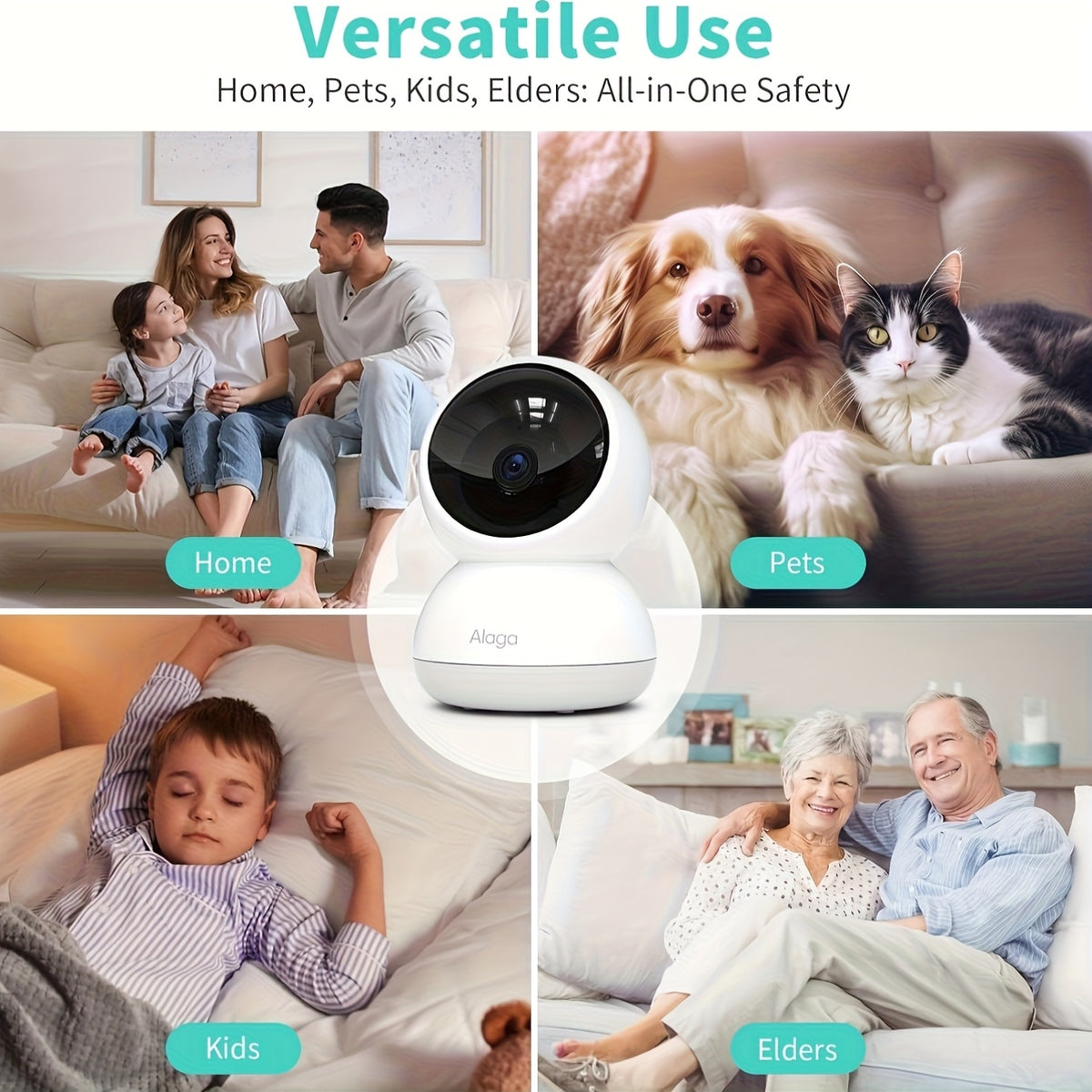 2K WiFi Indoor Security Camera with AI Motion Alerts, Night Vision, Two-Way Audio, 2.4G/5G Connectivity and Smartphone Monitoring for Home or Nursery