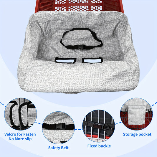 Padded Baby High Chair and Shopping Cart Seat Cover, Machine-Washable Portable Cushion with Attached Storage Bag in Grey Flower or Blue Owl
