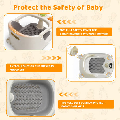 Cushioned Infant Bathtub Seat with 4 Suction Cups for Babies 6 Months & Up, Compact Non-Slip Bath Chair with Optional Thermometer for Supervised Bathtime