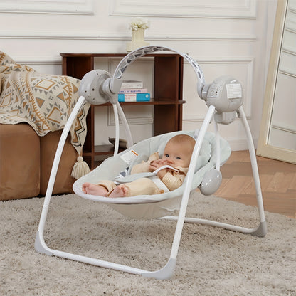 Portable Infant Swing with Timing Function, Green Grey or Pink Baby Activity Seat for Supervised Awake Use, Listed 0–6 Months and 6–20 lbs